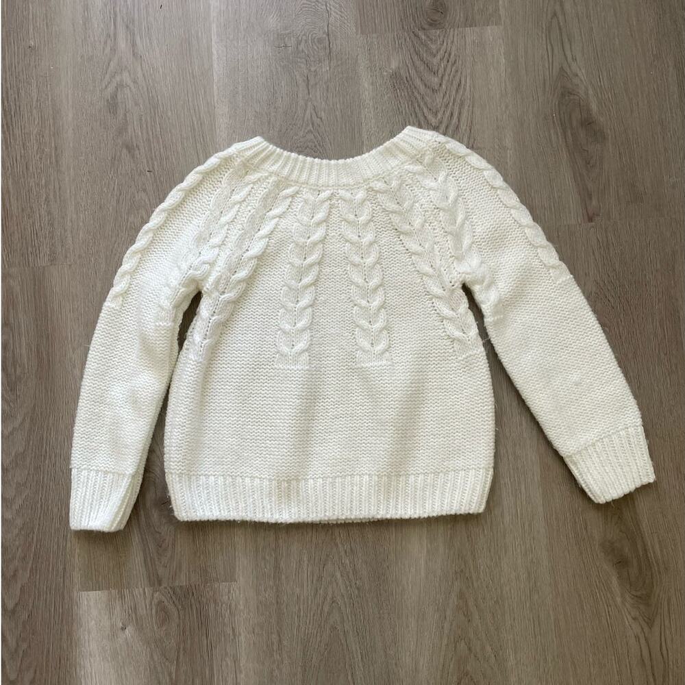 Copper Key Girls Sweater M‎ White Crew Neck Long Sleeve Pullover Open Cable Knit
